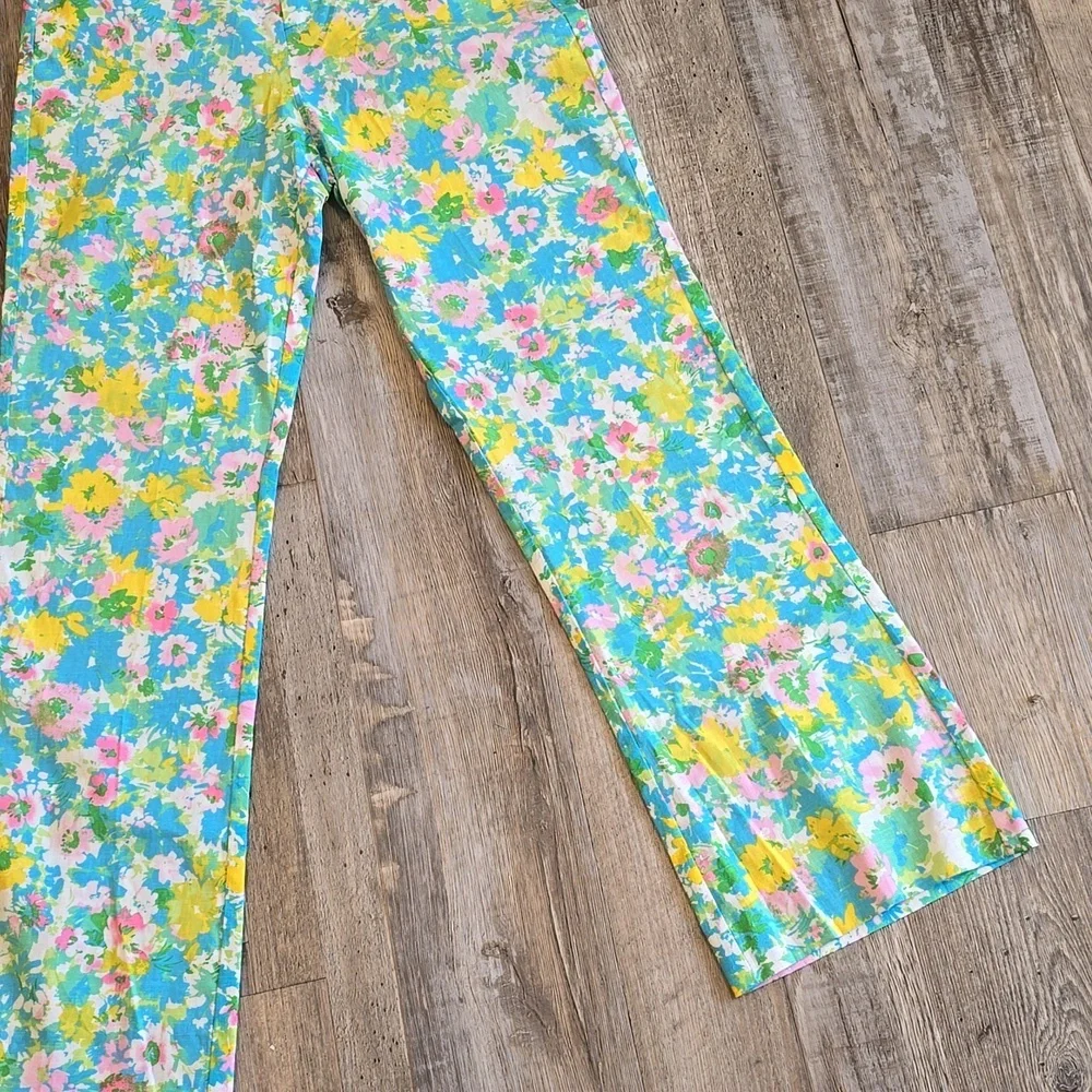 ZARA| Floral Printed Linen Blend| Flare Trousers|‎ Size 4​